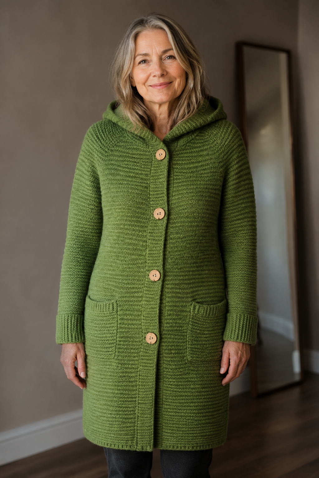 Halflange Trui met Capuchon en Cardigan closed