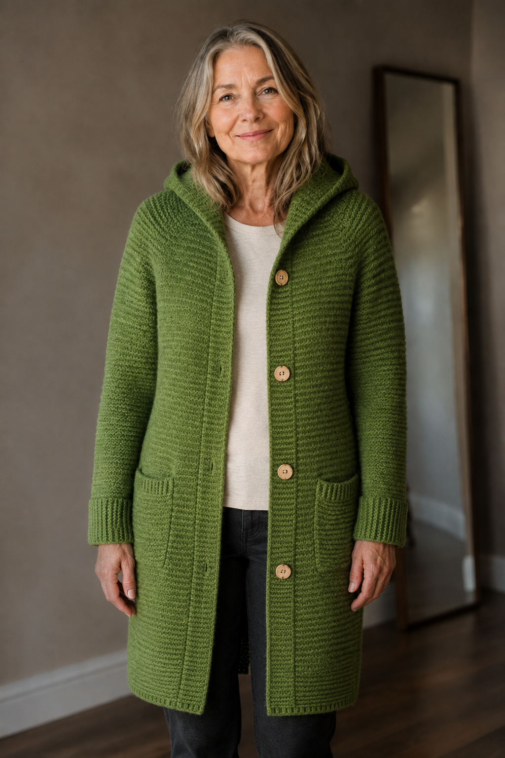 Halflange Trui met Capuchon en Cardigan open
