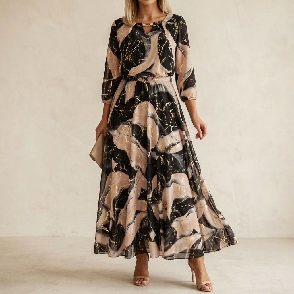Lois | Marble Gold Chiffon Maxi Dress