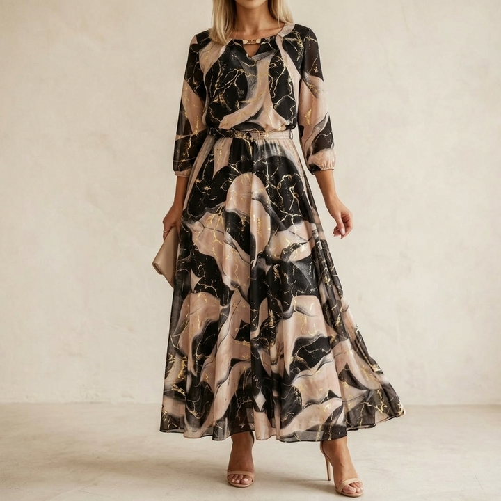 Lois | Marble Gold Chiffon Maxi Dress