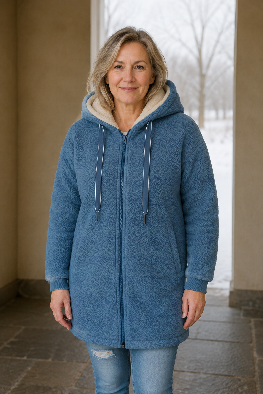 Hooded Zip Front Fleece Jacket closed