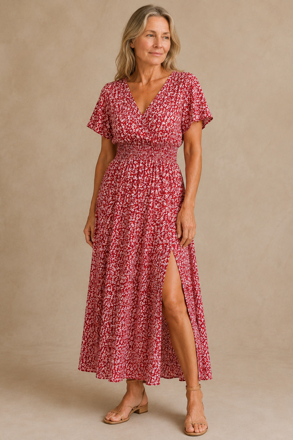Yvonne | Floral Flutter Sleeve Split Dress