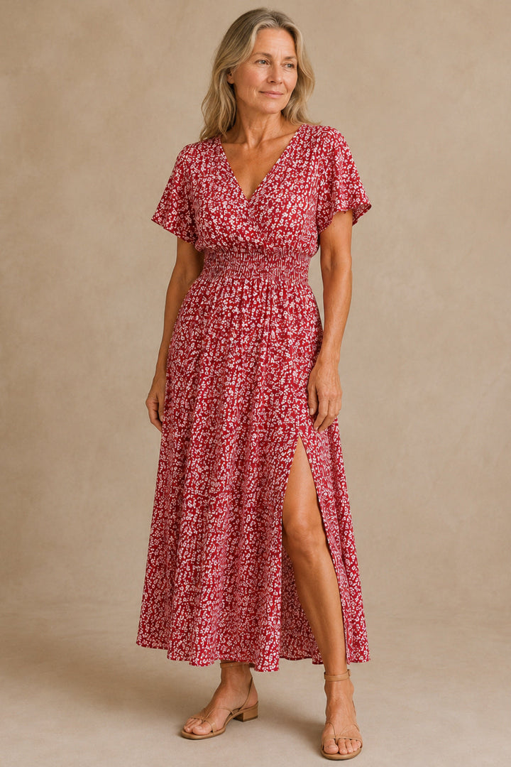 Yvonne | Floral Flutter Sleeve Split Dress