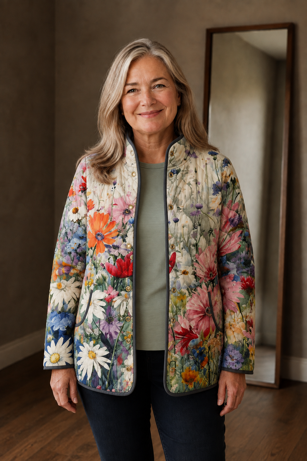 Kaia vintage floral quilted jacket open