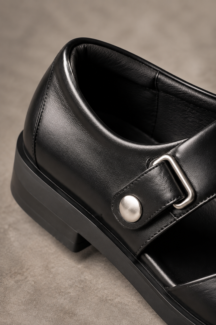 Kristen zwarte leren Mary Jane – detail zool en hak