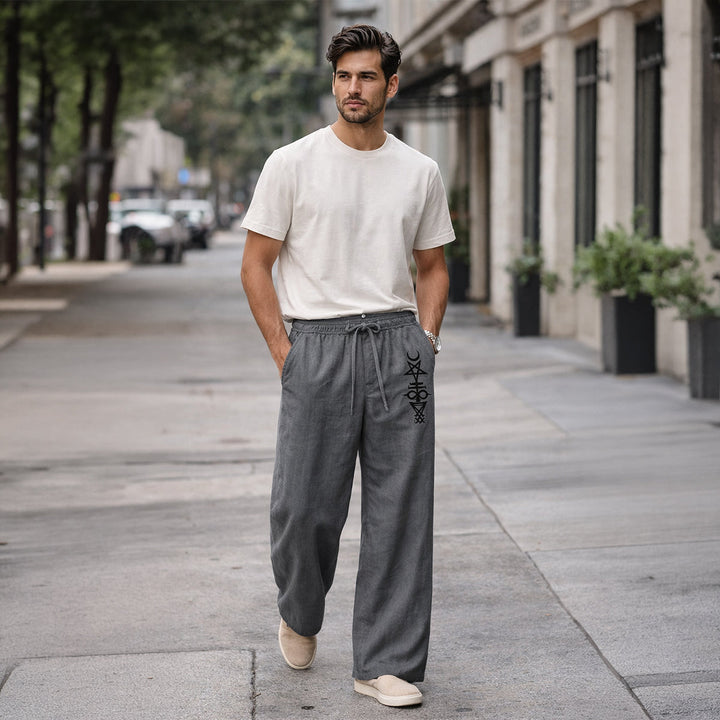 The Brookridge Men’s Trendy Relaxed Fit Linen Wide Leg Drawstring Pants