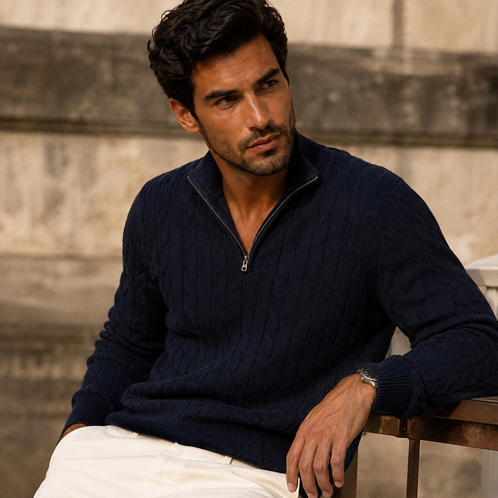 Cotton Cable Knit Half Zip Sweater