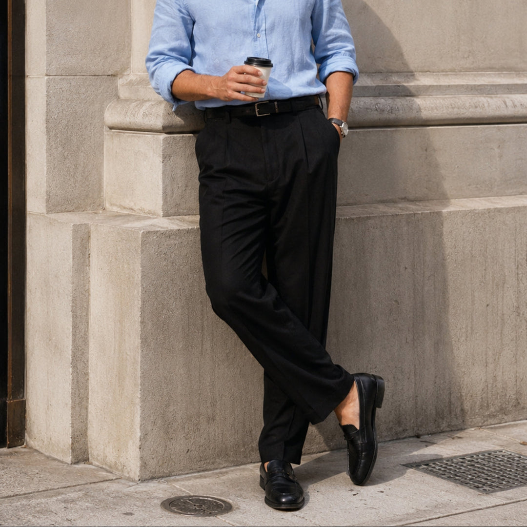 The Ridgebury Men’s Black Pleated Wide Leg Dress Pants