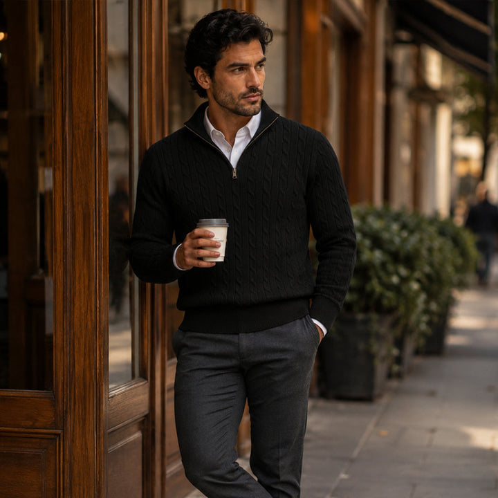 Cotton Cable Knit Half Zip Sweater