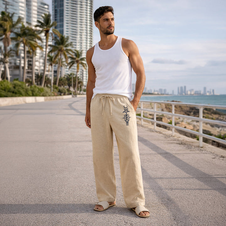 The Brookridge Men’s Trendy Relaxed Fit Linen Wide Leg Drawstring Pants