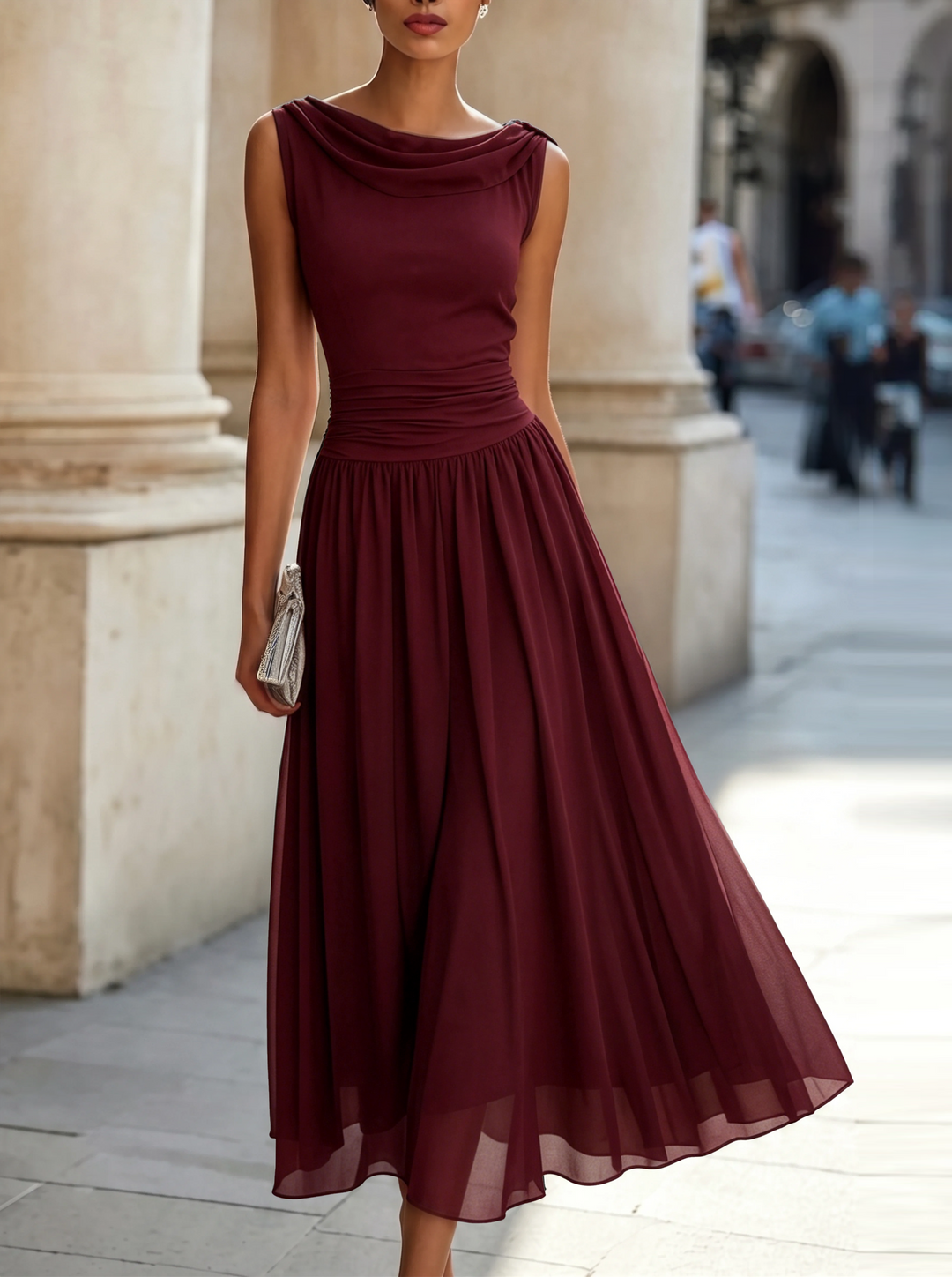 Vivian | Sleeveless Pleated Midi Dress