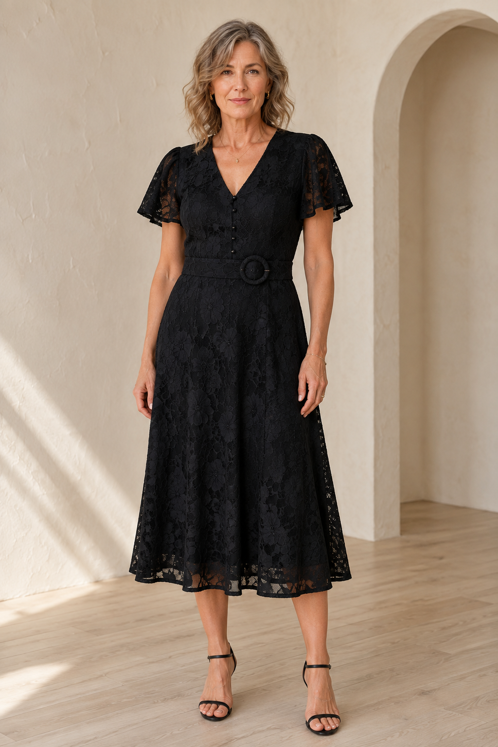 Monica | Flutter Sleeve Lace Midi Dress
