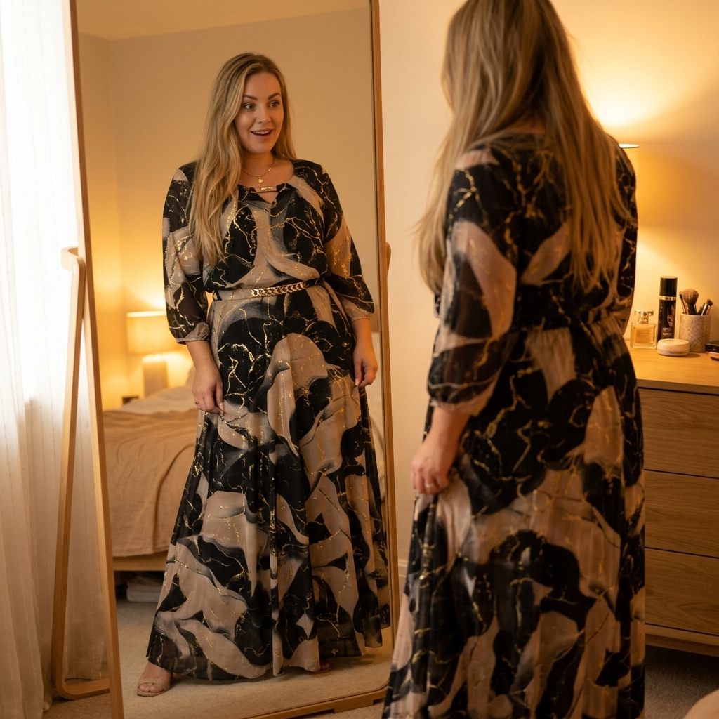 Lois | Marble Gold Chiffon Maxi Dress