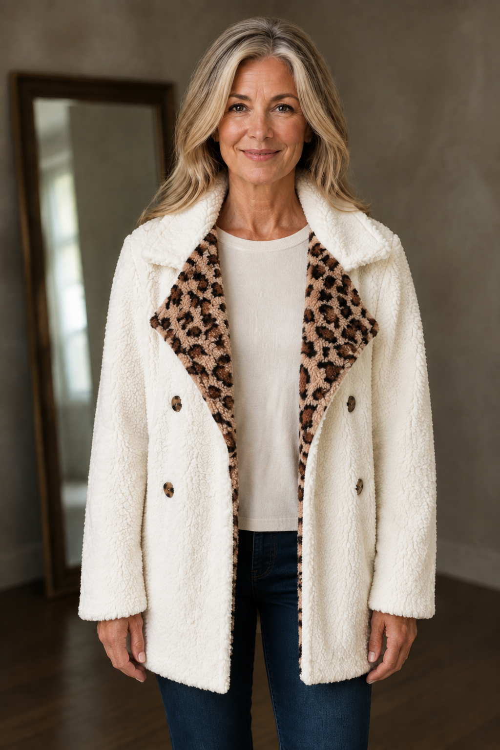 Lori Leopard Teddy Coat open front view