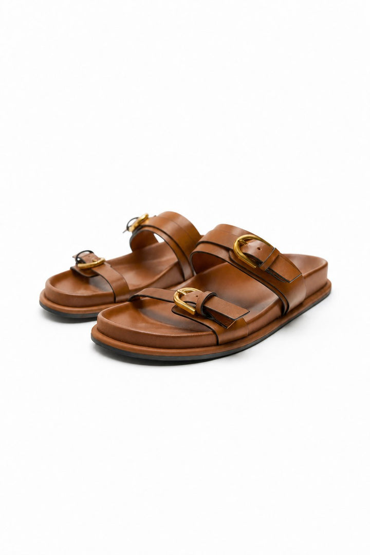 Lucia Buckle Leather Slides