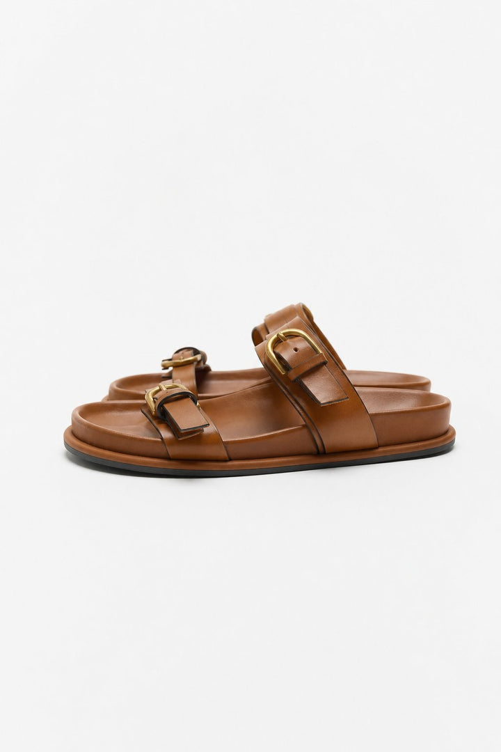 Lucia Buckle Leather Slides