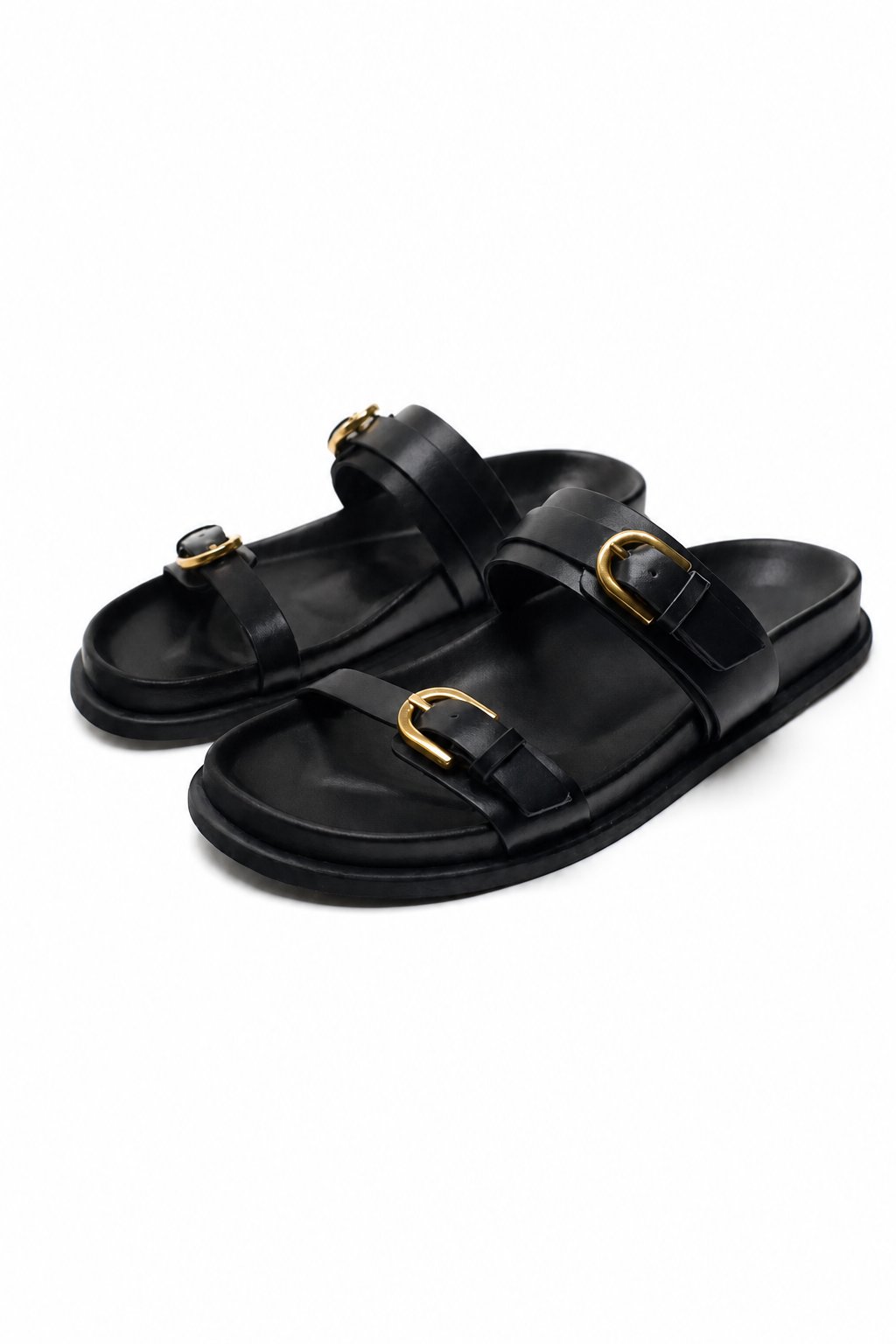 Lucia Buckle Leather Slides