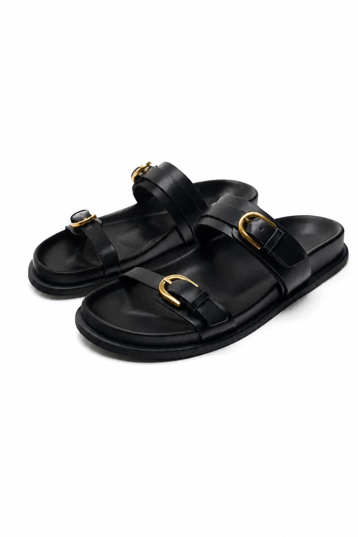 Lucia Buckle Leather Slides