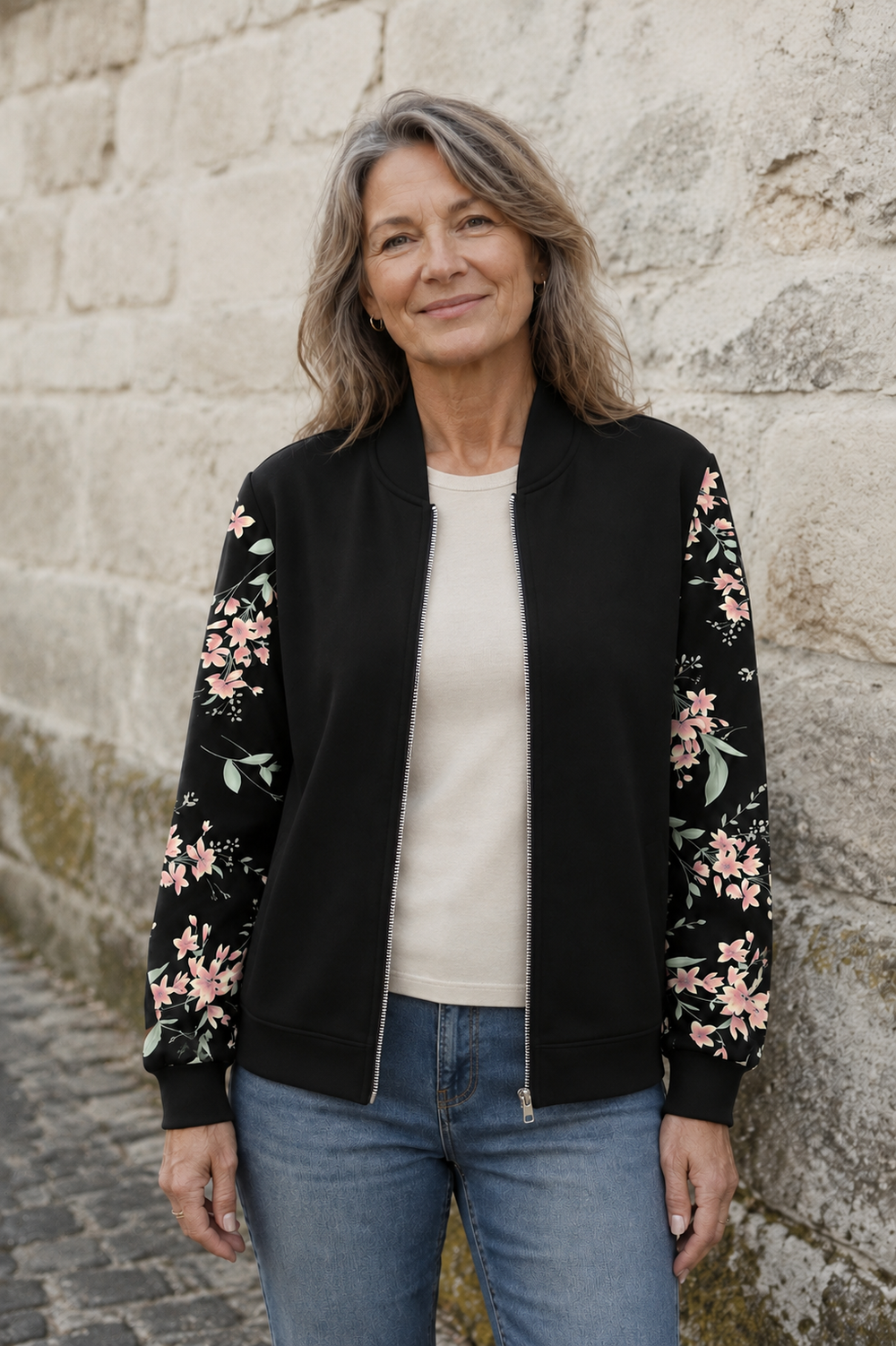 Lucille floral bomber jacket open