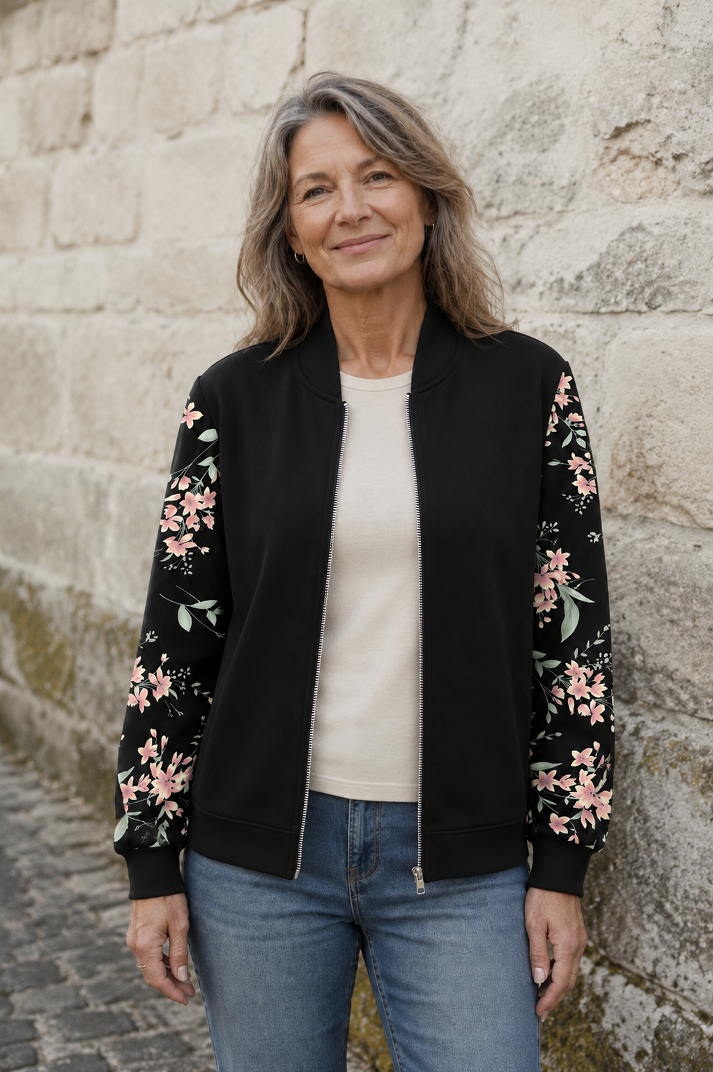 Lucille floral bomber jacket open