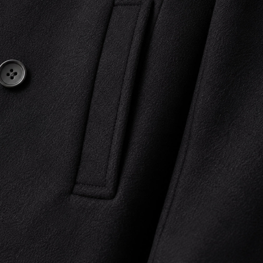 The Buckingham Men’s Warm Winter  Double Breasted Wool Peacoat – Black