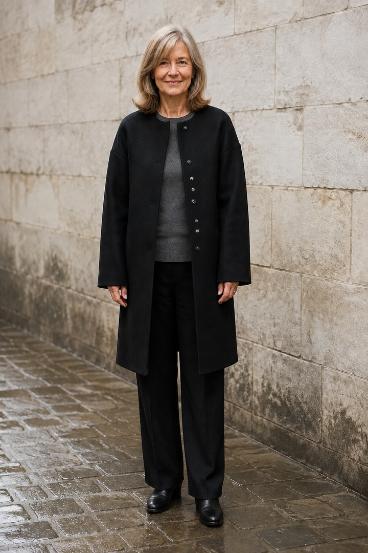 Minimalist Collarless Winter Coat open front view