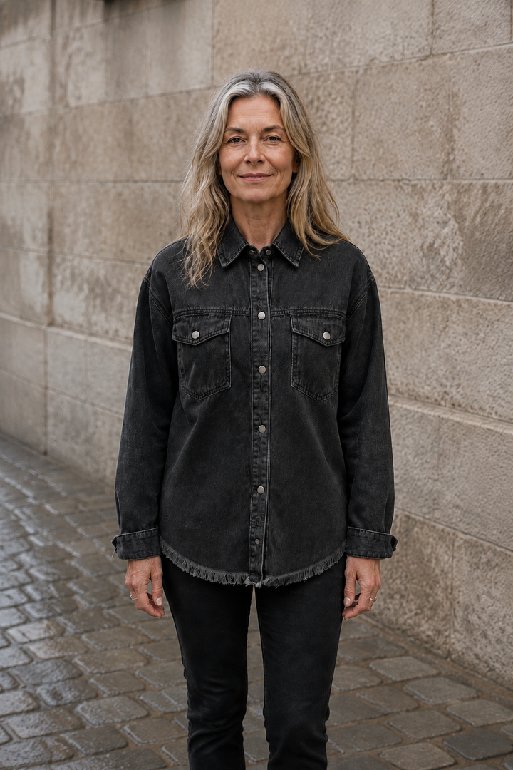 Rebecca Classic Denim Jacket closed front view