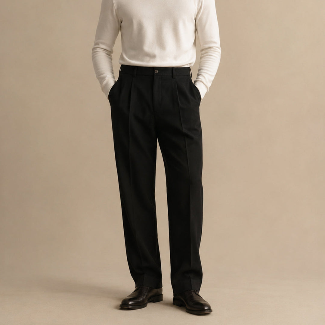 The Ridgebury Men’s Black Pleated Wide Leg Dress Pants