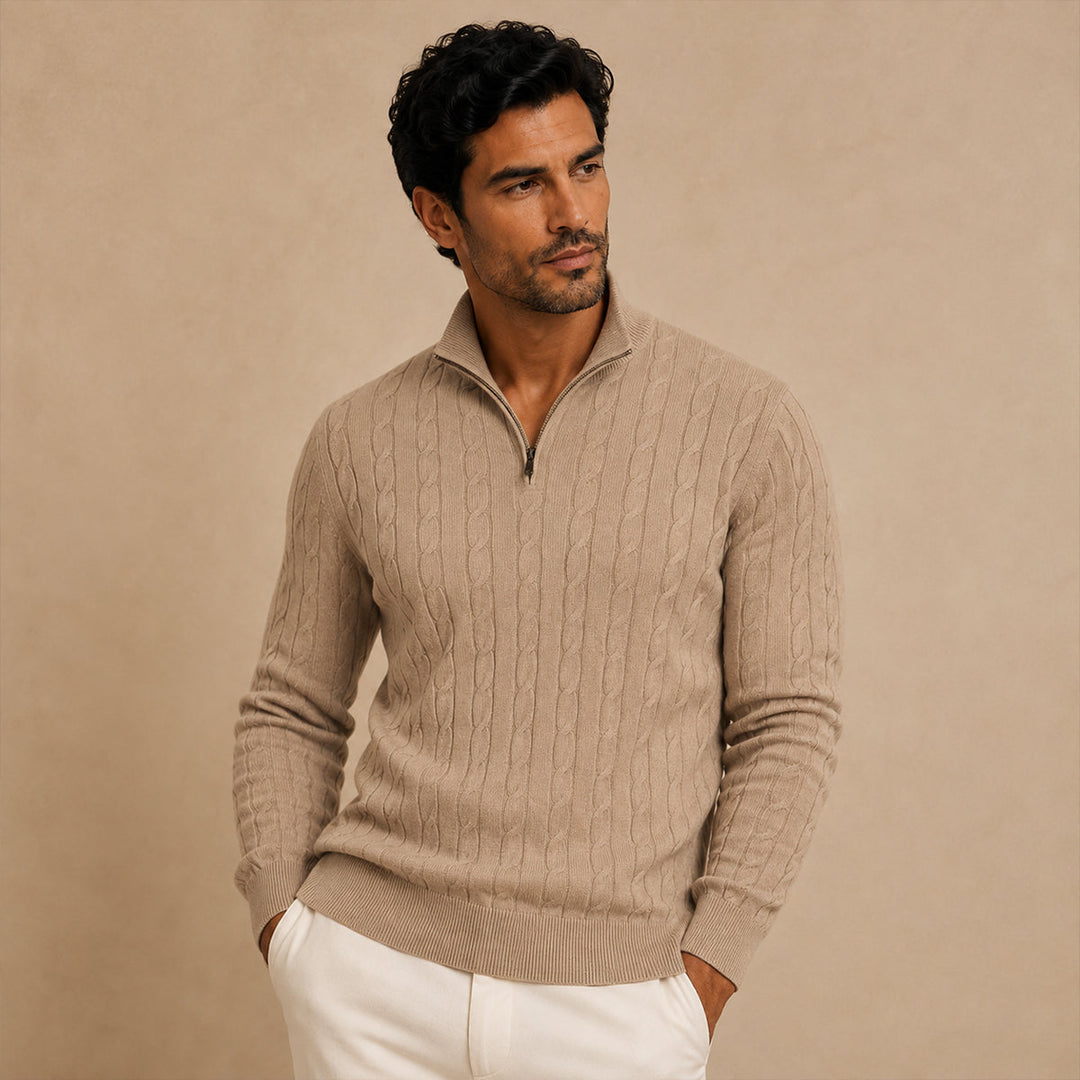 Cotton Cable Knit Half Zip Sweater