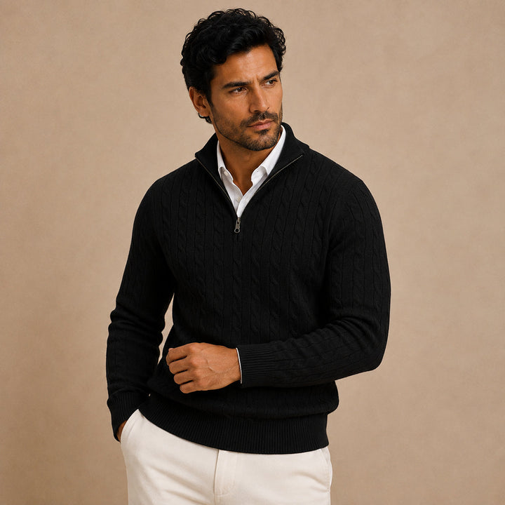 Cotton Cable Knit Half Zip Sweater