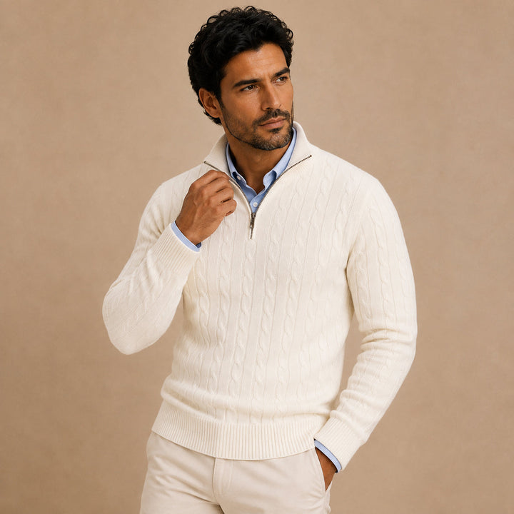 Cotton Cable Knit Half Zip Sweater