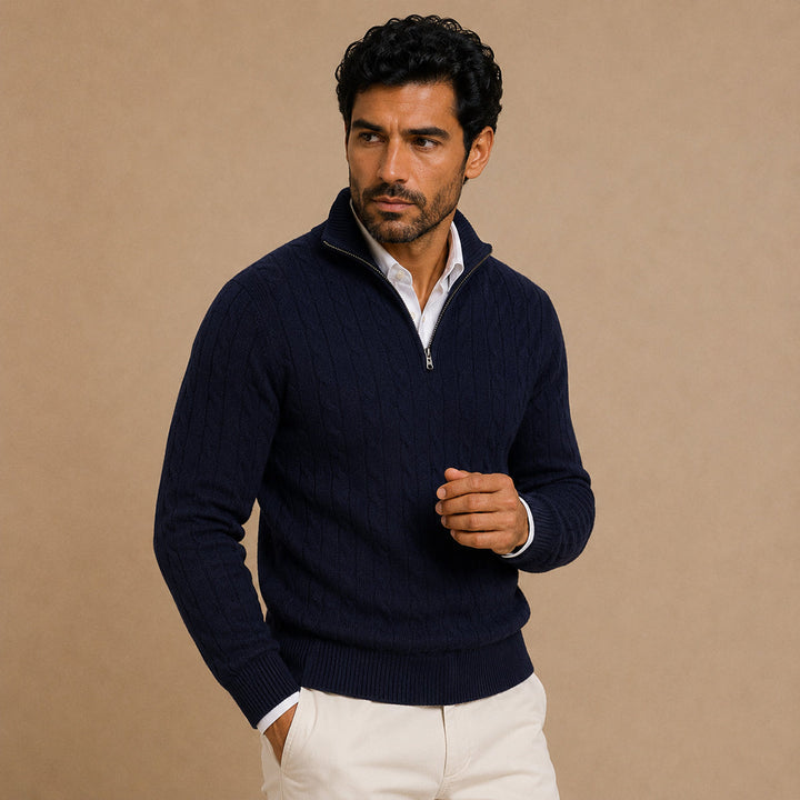 Cotton Cable Knit Half Zip Sweater