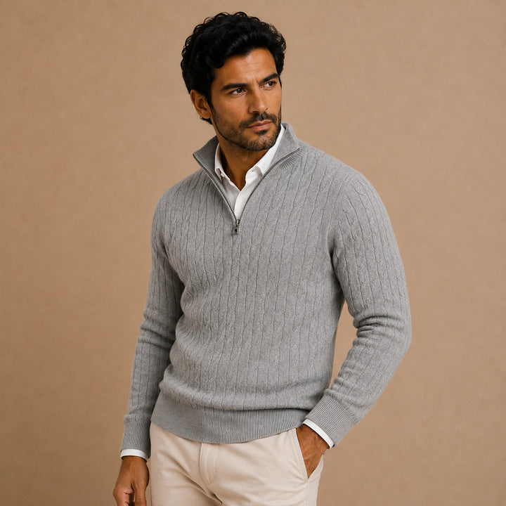Cotton Cable Knit Half Zip Sweater