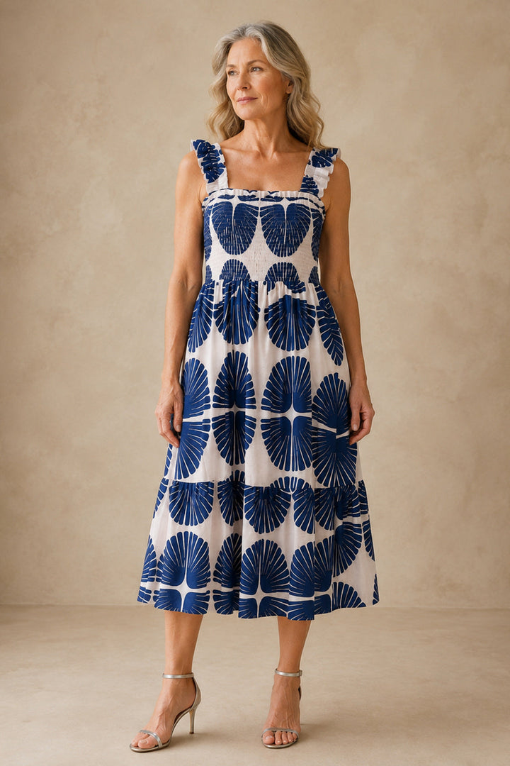 Delaney | Tiered Abstract Print Midi Dress