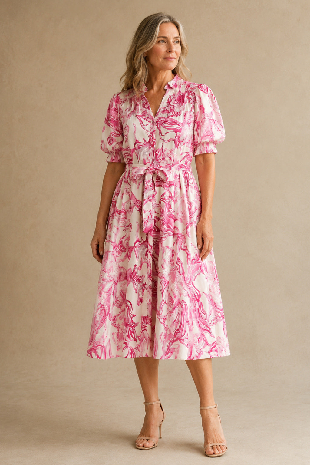 Willa | Abstract Print Smocked Midi Dress