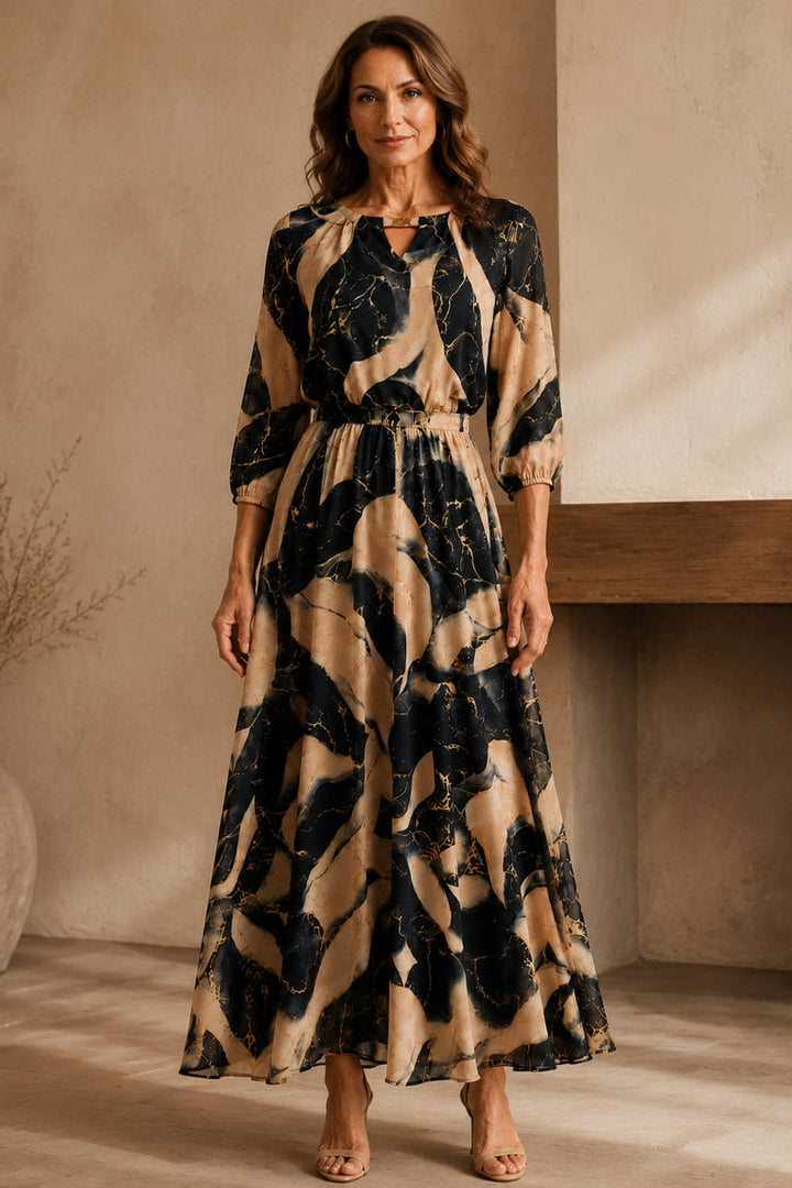 Lois | Marble Gold Chiffon Maxi Dress