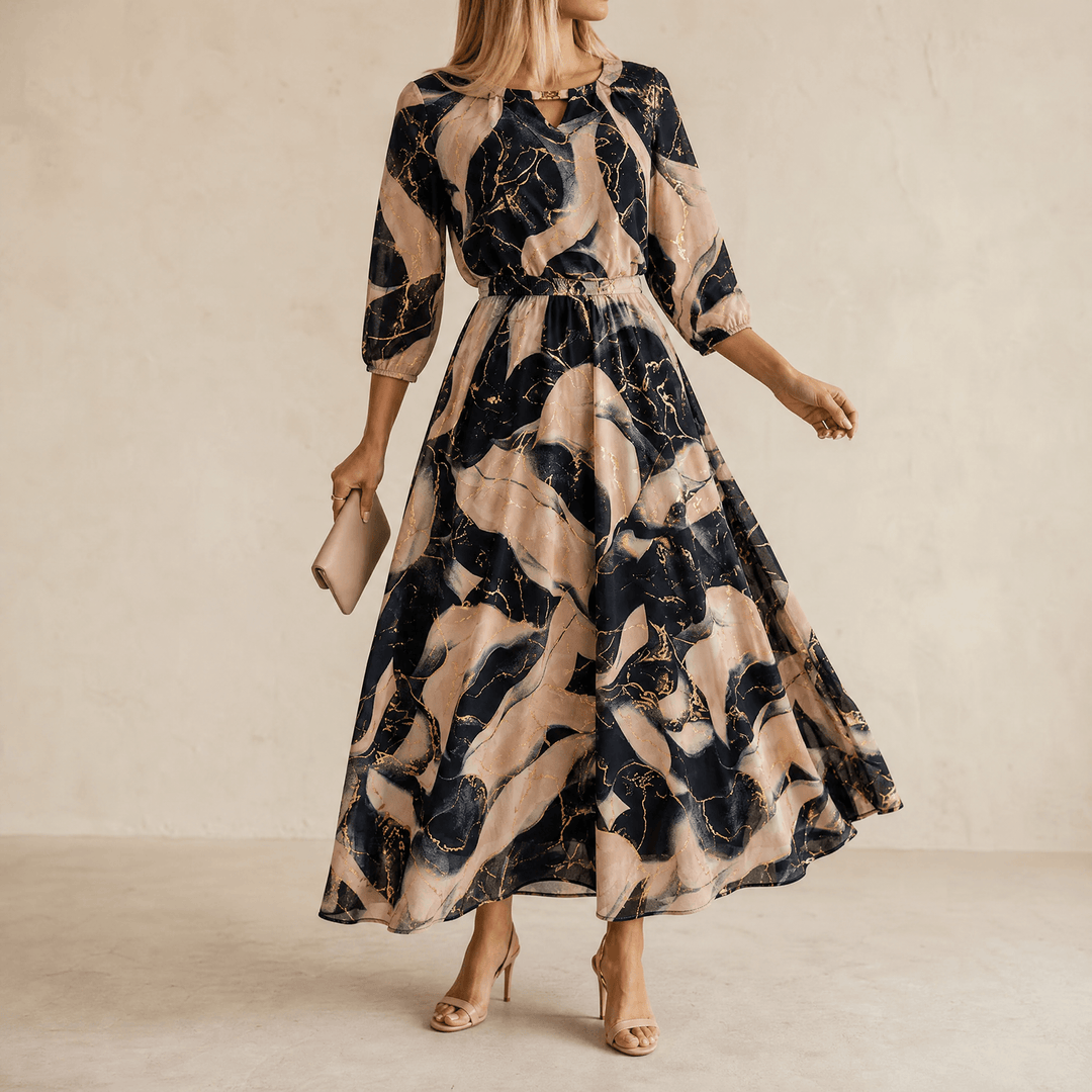 Lois | Marble Gold Chiffon Maxi Dress
