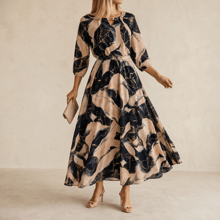 Lois | Marble Gold Chiffon Maxi Dress