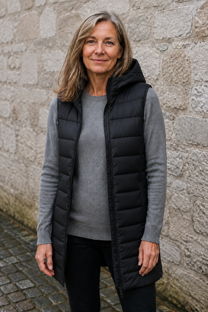 Wanda hooded longline puffer vest open