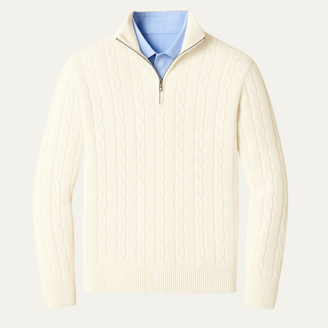 Cotton Cable Knit Half Zip Sweater