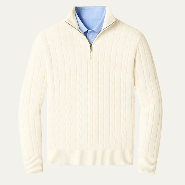 Cotton Cable Knit Half Zip Sweater