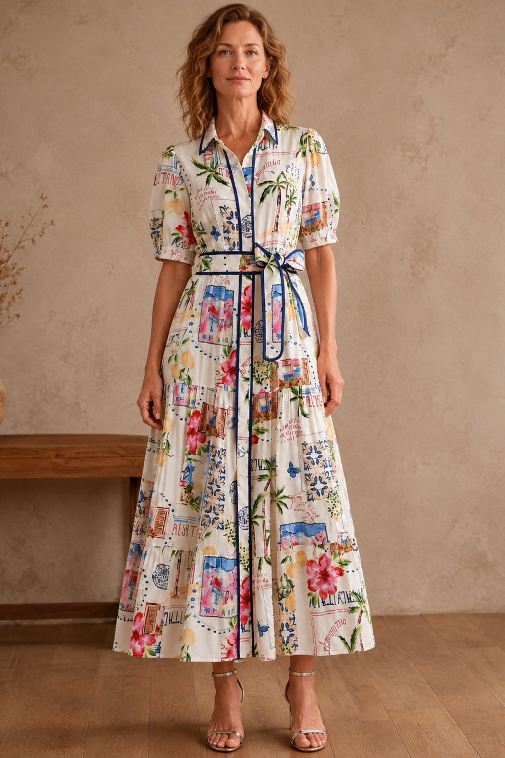 Marley | Cotton Linen Floral Tie Waist Dress