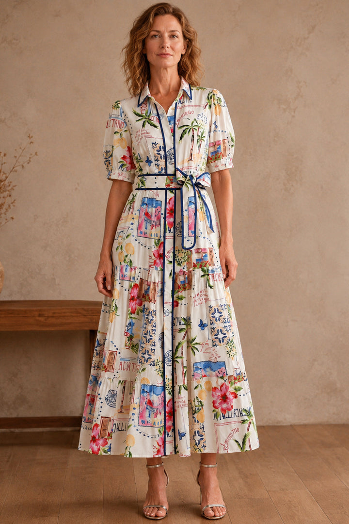 Marley | Cotton Linen Floral Tie Waist Dress
