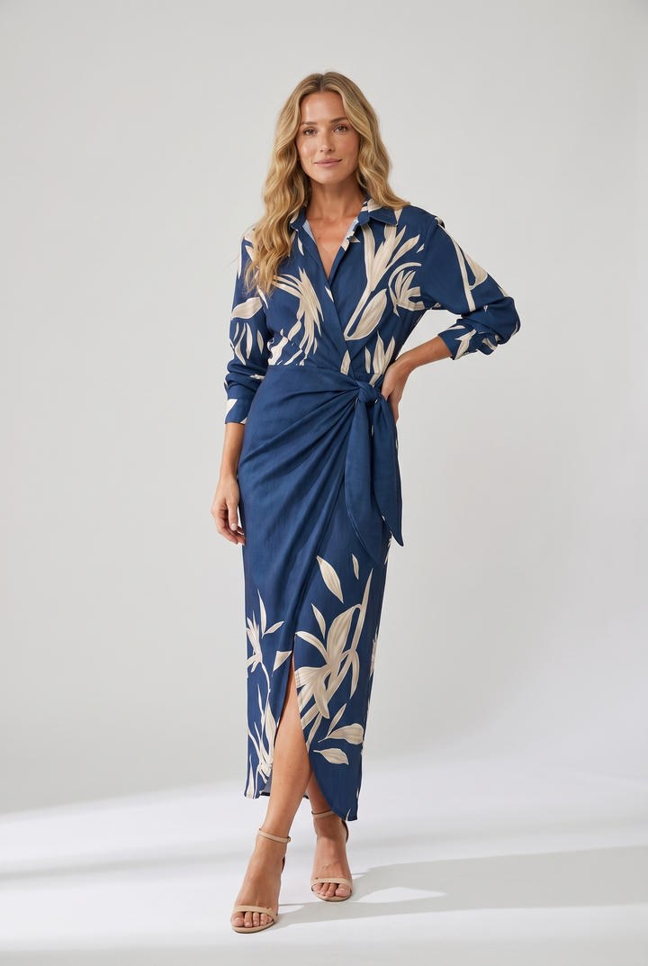 Danielle | Leaf Print Maxi Wrap Dress