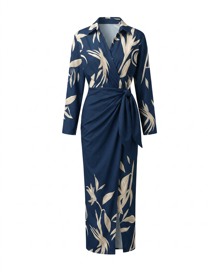 Danielle | Leaf Print Maxi Wrap Dress