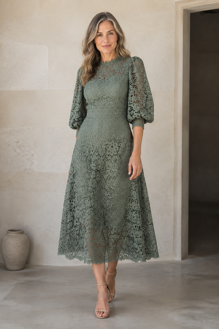 Rita | Lantern Sleeve Midi Dress