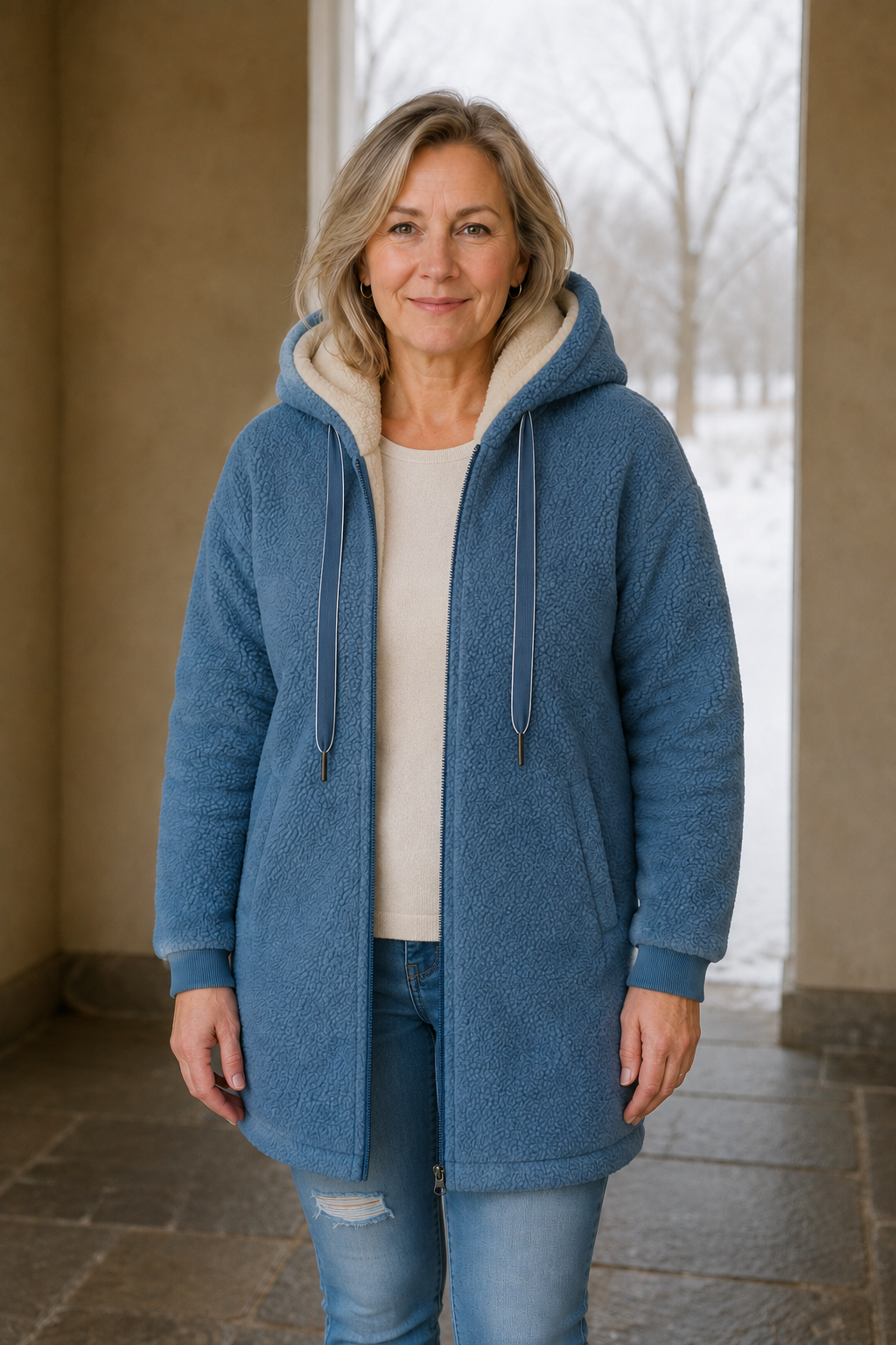 Hooded Zip Front Fleece Jacket